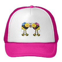 Cute Bumble Bee Couple With Flowers Trucker Hats