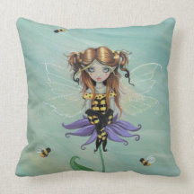 Cute Bumble Bee Fairy Throw Pillow