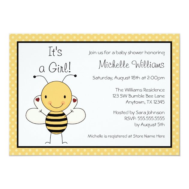 Cute Bumble Bee Polka Dot Baby Shower Card (front side)