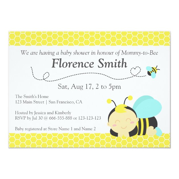 Cute Bumble Bee Theme, Boy Baby Shower Card (front side)