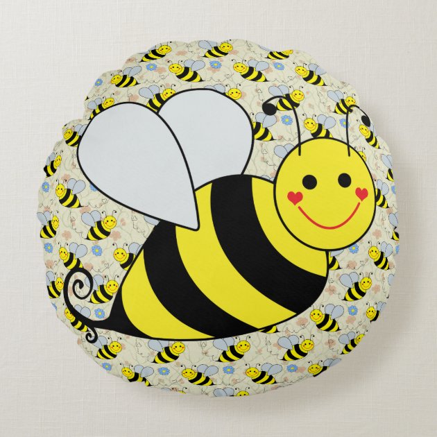 Cute Bumble Bee with Pattern Round Pillow