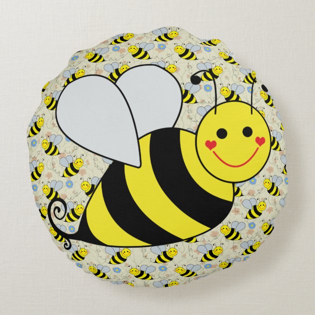 Cute Bumble Bee with Pattern Round Pillow