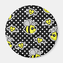 Cute Bumble Bee Yellow and Black Polka Dot Fridge Magnet