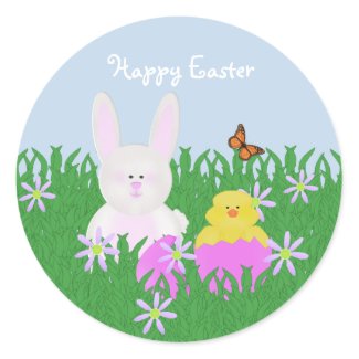 Cute Bunny and Baby Duck Happy Easter Stickers sticker