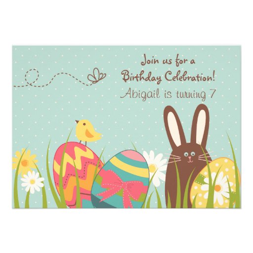 Cute Bunny and Easter Eggs Birthday Invitation (front side)