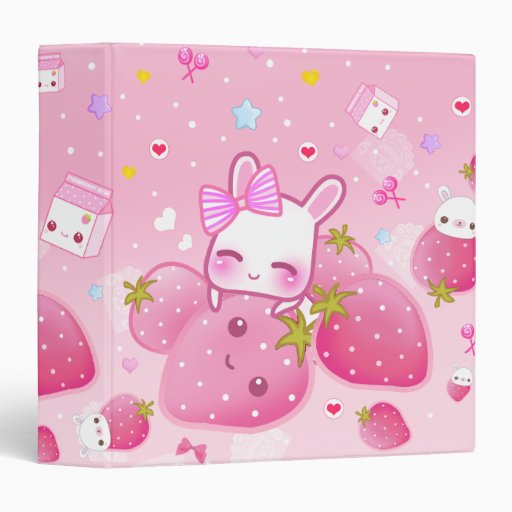 Cute bunny and kawaii strawberries binder | Zazzle