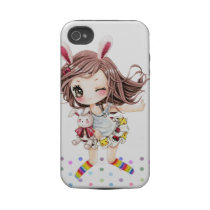 Cute bunny girl with rainbow socks iphone 4 tough case