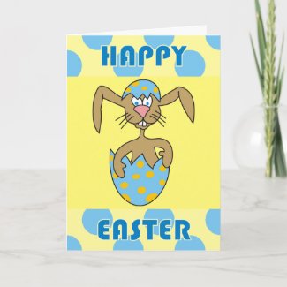 Cute Bunny in Egg Blue Polka Dots Easter Cards