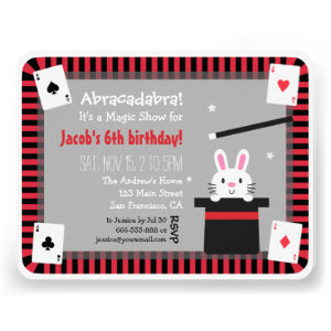 Cute Bunny in Magic Hat Birthday Party Invitations
