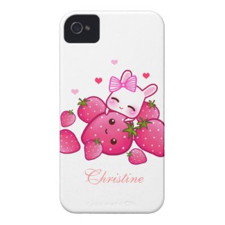Cute bunny loves kawaii strawberries - Personalize casematecase