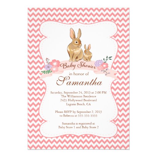 Cute Bunny Rabbit Girl Baby Shower Invitations