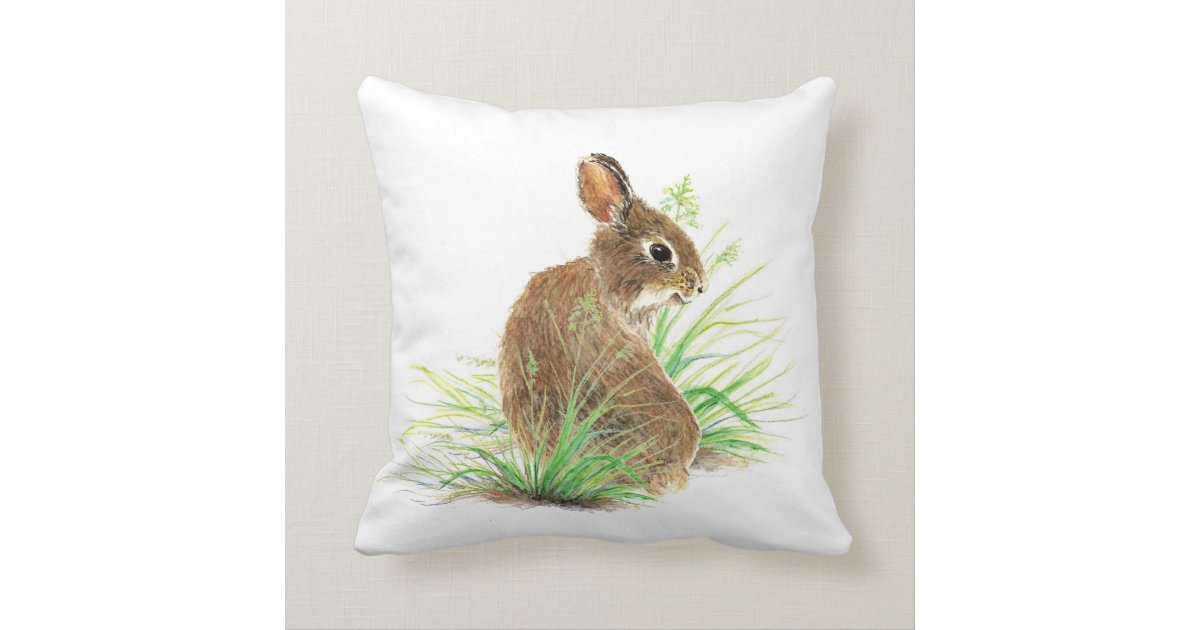 Cute Bunny Rabbit, Watercolor Nature, Wildlife Throw Pillow Zazzle