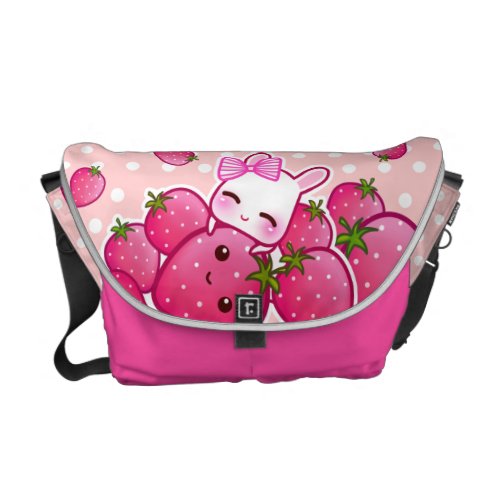 Cute bunny with kawaii strawberries rickshaw_messengerbag