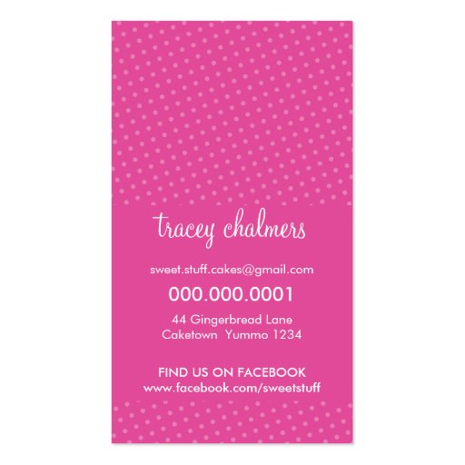 CUTE BUSINESS CARD :: sweet cakes bakery pink 3 (back side)