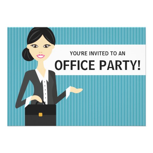 Cute Business Woman With Black Hair Office Party Announcements
