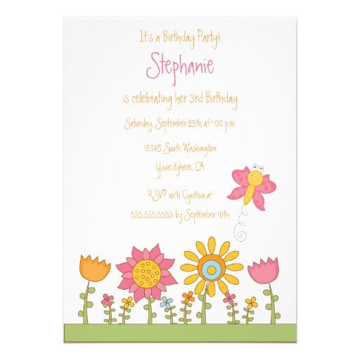 Cute butterfly flowers birthday party invitation