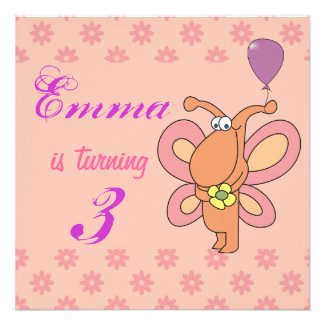 Cute Butterfly Girl Birthday Party Invitations
