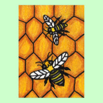 Cute Buzzing Bees on Honeycomb posters