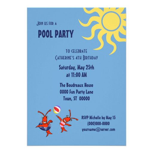 Cute Cajun Crawfish Pool Party Announcements