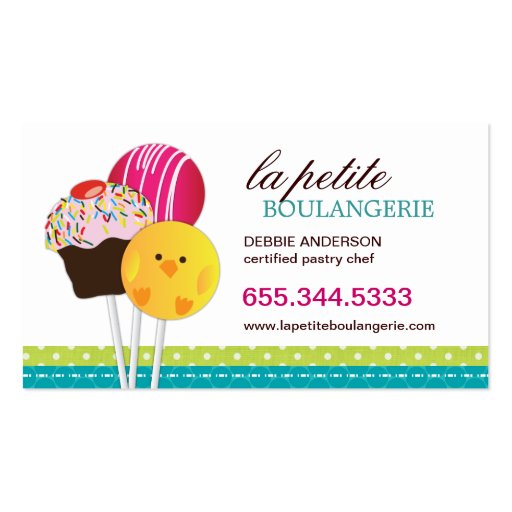 Cute Cake Pop Business Cards (front side)