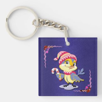 Cute Candy Cane Birdie Key Chain Acrylic Keychain