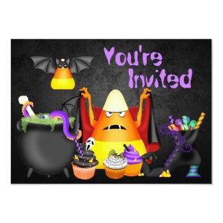 Cute Candy Corn Spooky Treats Halloween Birthday 4.5x6.25 Paper Invitation Card