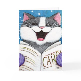 Cute Carol Singing Cat Christmas Card card