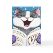 Cute Carol Singing Cat Christmas Card
