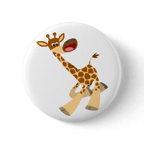 Cute Cartoon Ambling Giraffe Button Badge