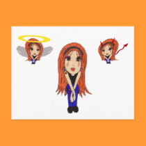 Cute Cartoon Angel and Devil Postcard postcards