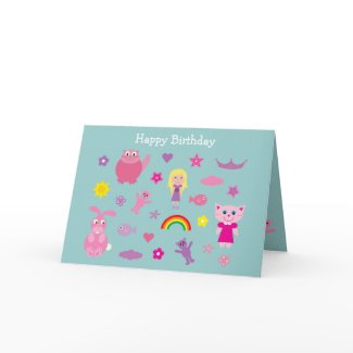 Cute cartoon animals Birthday card for girls card