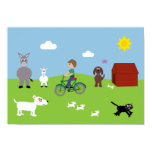 Cute Cartoon Animals & Boy Riding Bike Poster