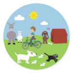 Cute Cartoon Animals &amp; Boy Riding Bike Stickers