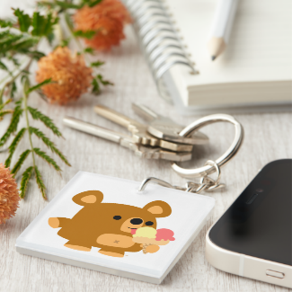 Cute Cartoon Bear with Ice Cream Acrylic Keychain