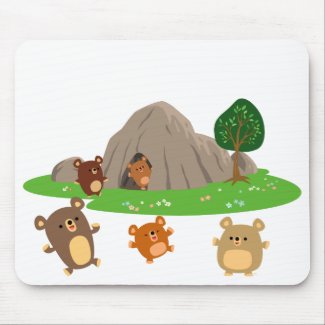 Cute Cartoon Bears in a Cave Mousepad mousepad