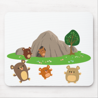 Cute Cartoon Bears in a Cave Mousepad
