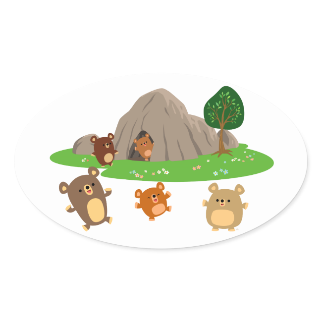 Cute Cartoon Bears in a Cave Oval Sticker