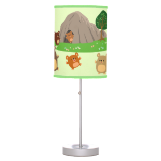 Cute Cartoon Bears in a Cave Table Lamp