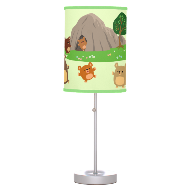 Cute Cartoon Bears in a Cave Table Lamp