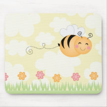 Cute cartoon bee and hive flowers mousepad