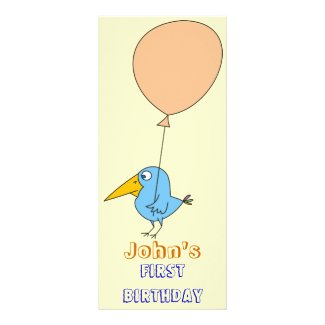 Cute Cartoon Bird First Birthday Party Invitations