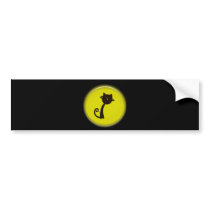 Cute Cartoon Black Cat in Yellow Circle Bumper Stickers