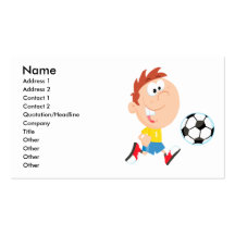 cute cartoon boy kicking soccerball business card templates