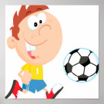 cute cartoon boy kicking soccerball print