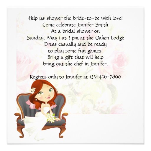 Cute Cartoon Bride Bridal Shower Invitation