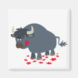Cute Cartoon Bull and Red Bloom Magnet magnets