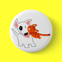 Netter Karikatur-Bullterrier und Kätzchen-Knopf-Ab buttons