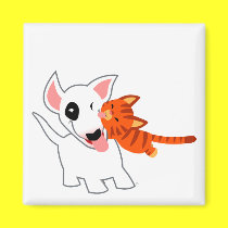Netter Karikatur-Bullterrier und Kätzchen-Magnet