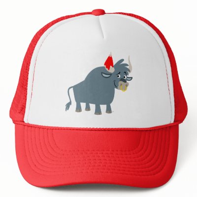 Cute Cartoon Bull Trucker Hat by Lioness_Graphics