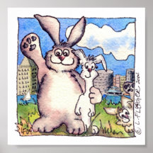 Cute Cartoon Bunny Rabbit Poster Print
